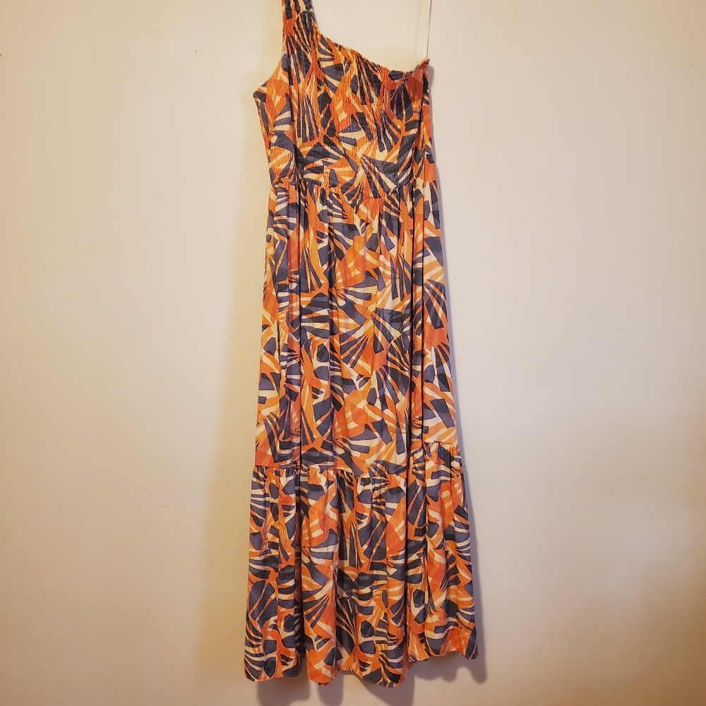 Nine West Orange Tropical Print one shoulder Maxi dress.